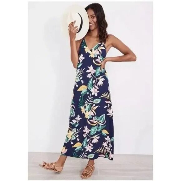 Old Navy Womens Sleeveless V-Neck Maxi Shift Dress Size XL Tall Tropical Resort - Picture 1 of 9